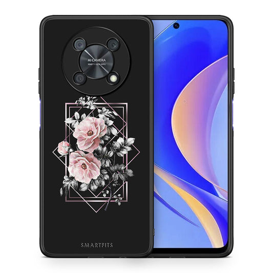 Θήκη Huawei Nova Y90 Frame Flower από τη Smartfits με σχέδιο στο πίσω μέρος και μαύρο περίβλημα | Huawei Nova Y90 Frame Flower case with colorful back and black bezels
