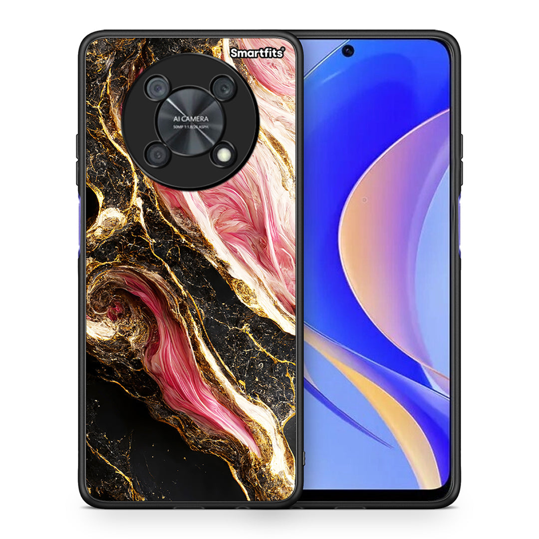 Θήκη Huawei Nova Y90 Glamorous Pink Marble από τη Smartfits με σχέδιο στο πίσω μέρος και μαύρο περίβλημα | Huawei Nova Y90 Glamorous Pink Marble case with colorful back and black bezels