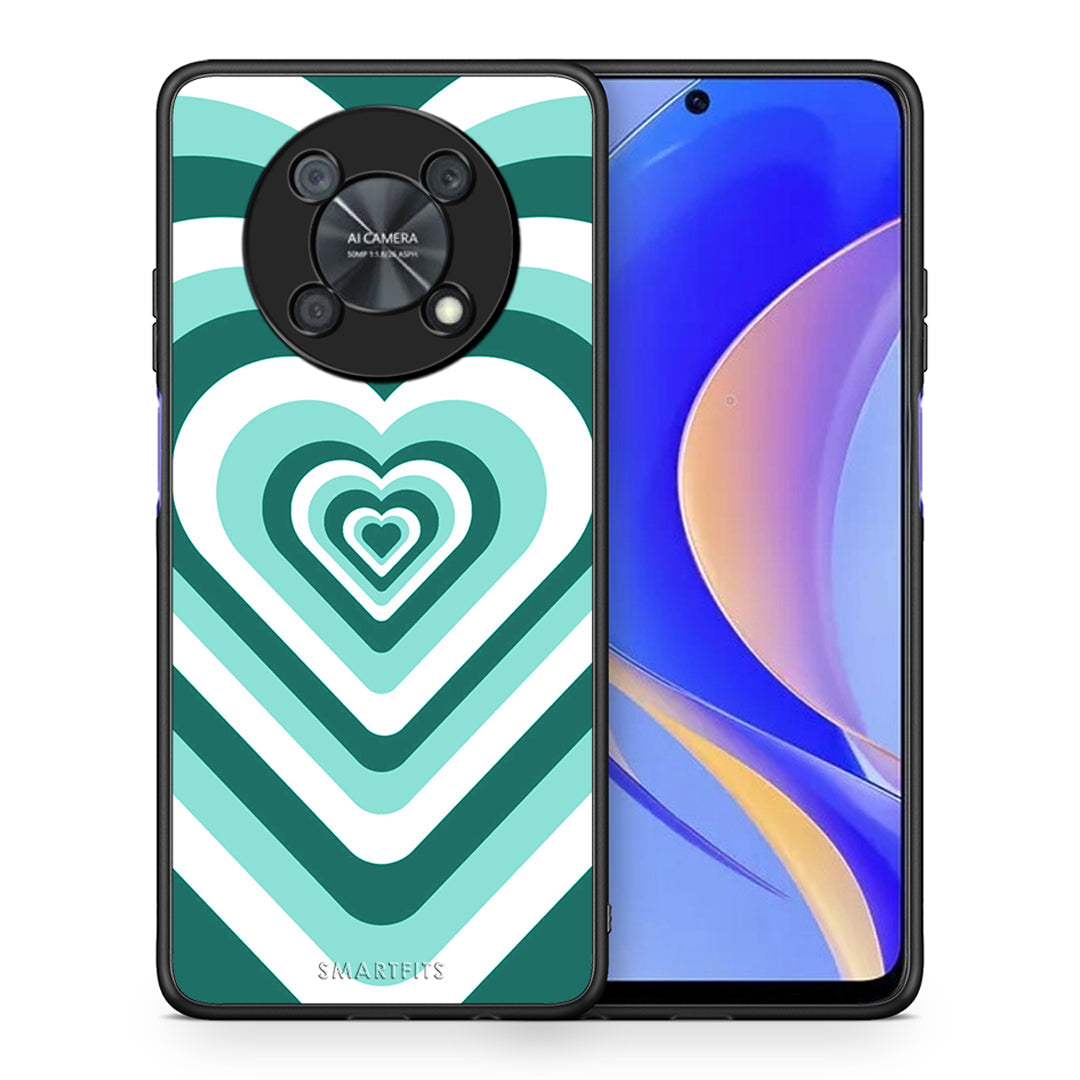 Θήκη Huawei Nova Y90 Green Hearts από τη Smartfits με σχέδιο στο πίσω μέρος και μαύρο περίβλημα | Huawei Nova Y90 Green Hearts case with colorful back and black bezels