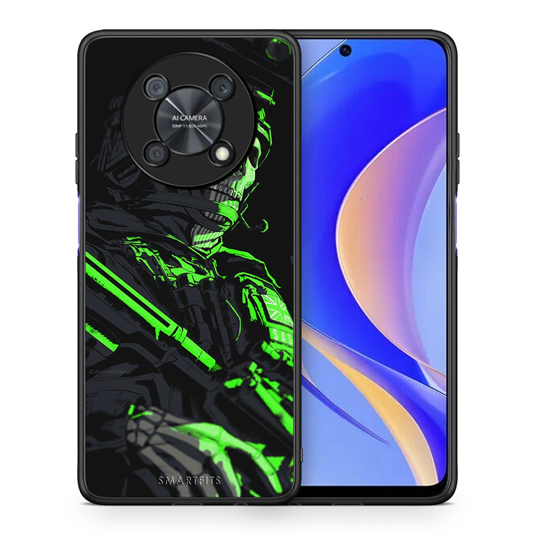 Θήκη Αγίου Βαλεντίνου Huawei Nova Y90 Green Soldier από τη Smartfits με σχέδιο στο πίσω μέρος και μαύρο περίβλημα | Huawei Nova Y90 Green Soldier case with colorful back and black bezels
