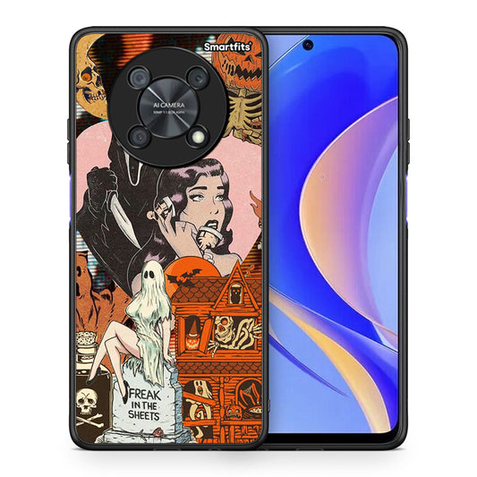 Θήκη Huawei Nova Y90 Halloween Collage από τη Smartfits με σχέδιο στο πίσω μέρος και μαύρο περίβλημα | Huawei Nova Y90 Halloween Collage case with colorful back and black bezels