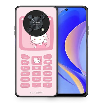Θήκη Αγίου Βαλεντίνου Huawei Nova Y90 Hello Kitten από τη Smartfits με σχέδιο στο πίσω μέρος και μαύρο περίβλημα | Huawei Nova Y90 Hello Kitten case with colorful back and black bezels