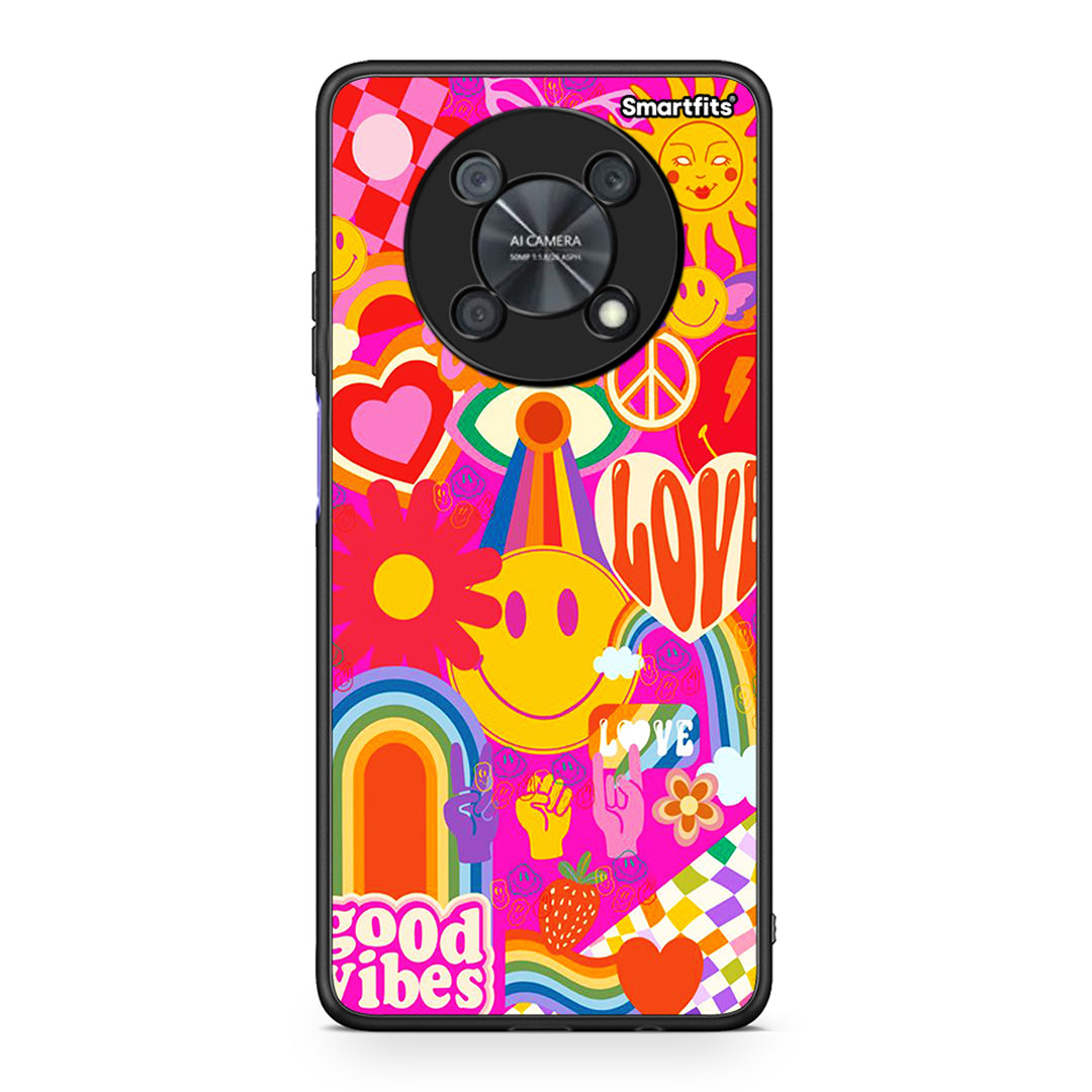 Huawei Nova Y90 Hippie Love θήκη από τη Smartfits με σχέδιο στο πίσω μέρος και μαύρο περίβλημα | Smartphone case with colorful back and black bezels by Smartfits