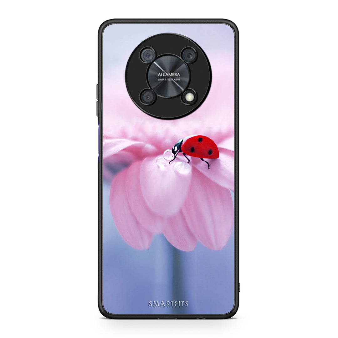Huawei Nova Y90 Ladybug Flower θήκη από τη Smartfits με σχέδιο στο πίσω μέρος και μαύρο περίβλημα | Smartphone case with colorful back and black bezels by Smartfits