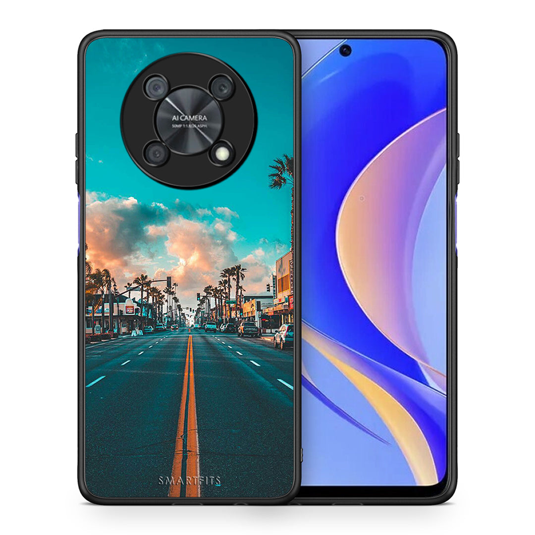 Θήκη Huawei Nova Y90 City Landscape από τη Smartfits με σχέδιο στο πίσω μέρος και μαύρο περίβλημα | Huawei Nova Y90 City Landscape case with colorful back and black bezels