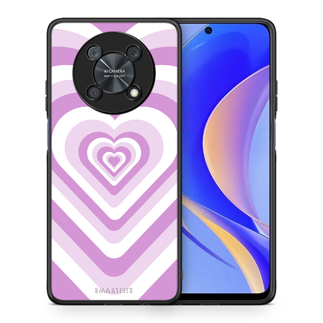 Θήκη Huawei Nova Y90 Lilac Hearts από τη Smartfits με σχέδιο στο πίσω μέρος και μαύρο περίβλημα | Huawei Nova Y90 Lilac Hearts case with colorful back and black bezels