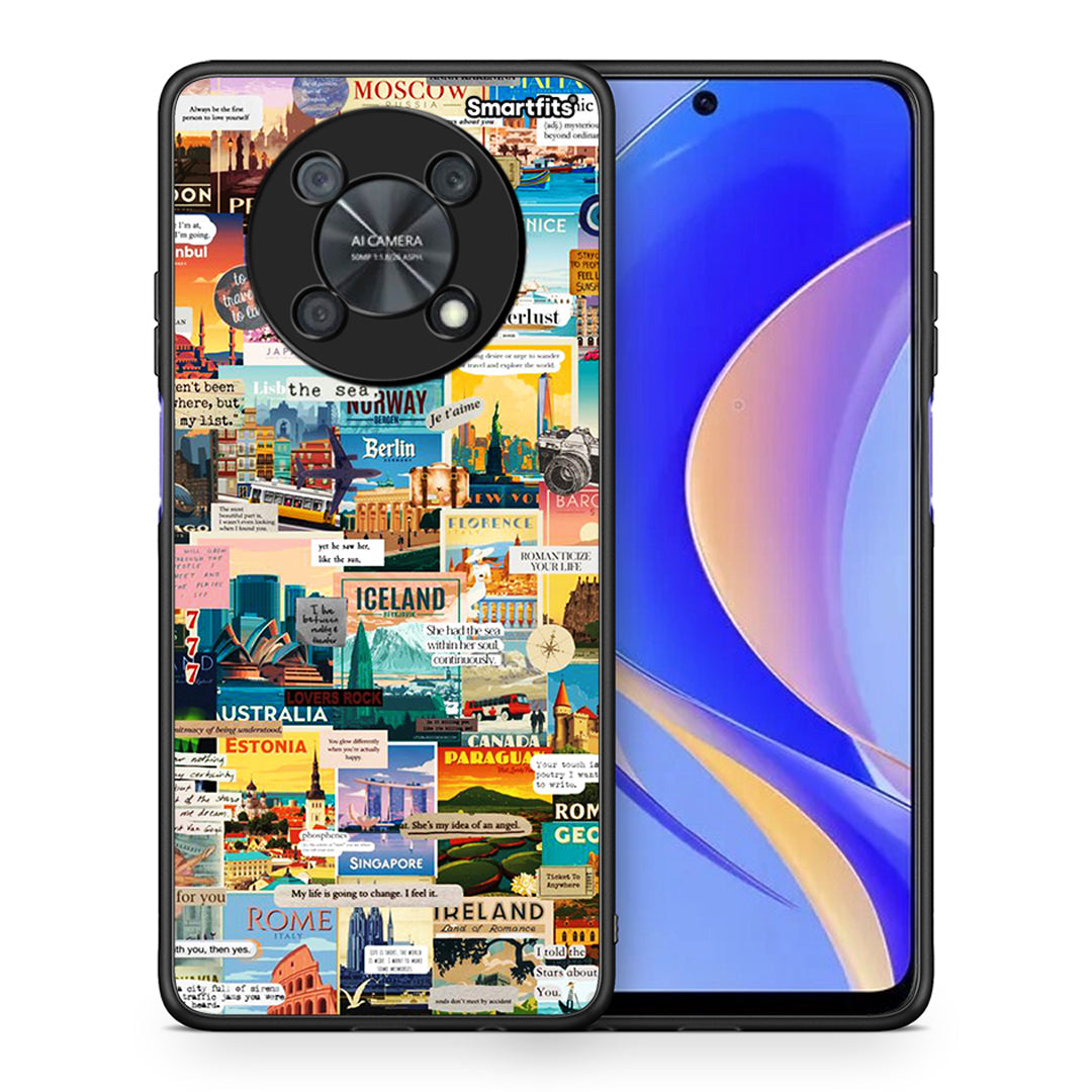 Θήκη Huawei Nova Y90 Live To Travel από τη Smartfits με σχέδιο στο πίσω μέρος και μαύρο περίβλημα | Huawei Nova Y90 Live To Travel case with colorful back and black bezels