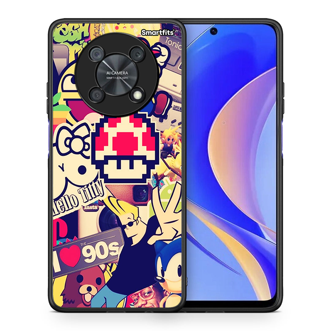 Θήκη Huawei Nova Y90 Love The 90s από τη Smartfits με σχέδιο στο πίσω μέρος και μαύρο περίβλημα | Huawei Nova Y90 Love The 90s case with colorful back and black bezels