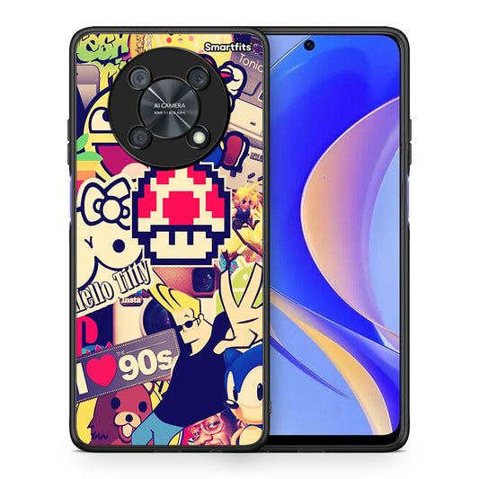 Θήκη Huawei Nova Y90 Love The 90s από τη Smartfits με σχέδιο στο πίσω μέρος και μαύρο περίβλημα | Huawei Nova Y90 Love The 90s case with colorful back and black bezels