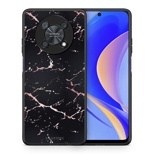 Θήκη Huawei Nova Y90 Black Rosegold Marble από τη Smartfits με σχέδιο στο πίσω μέρος και μαύρο περίβλημα | Huawei Nova Y90 Black Rosegold Marble case with colorful back and black bezels