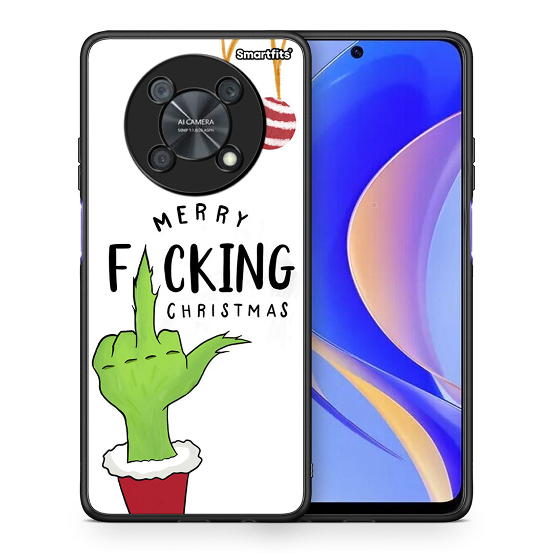 Θήκη Huawei Nova Y90 Merry F Xmas από τη Smartfits με σχέδιο στο πίσω μέρος και μαύρο περίβλημα | Huawei Nova Y90 Merry F Xmas case with colorful back and black bezels