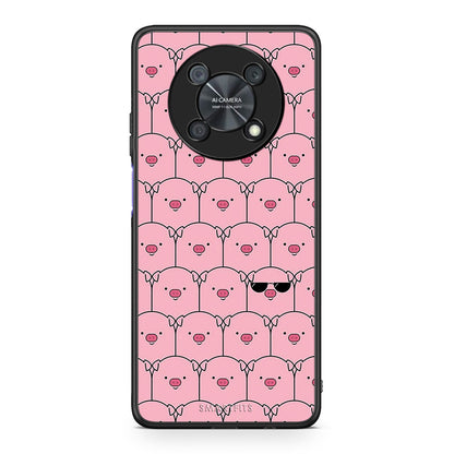 Huawei Nova Y90 Pig Glasses θήκη από τη Smartfits με σχέδιο στο πίσω μέρος και μαύρο περίβλημα | Smartphone case with colorful back and black bezels by Smartfits