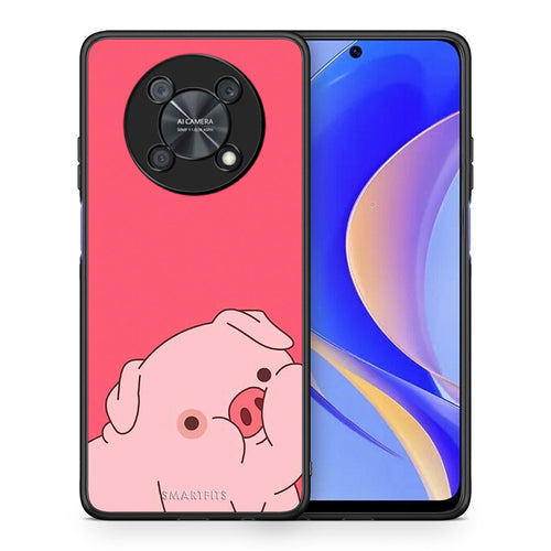 Θήκη Αγίου Βαλεντίνου Huawei Nova Y90 Pig Love 1 από τη Smartfits με σχέδιο στο πίσω μέρος και μαύρο περίβλημα | Huawei Nova Y90 Pig Love 1 case with colorful back and black bezels