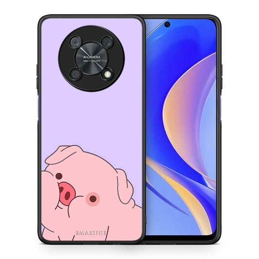 Θήκη Αγίου Βαλεντίνου Huawei Nova Y90 Pig Love 2 από τη Smartfits με σχέδιο στο πίσω μέρος και μαύρο περίβλημα | Huawei Nova Y90 Pig Love 2 case with colorful back and black bezels