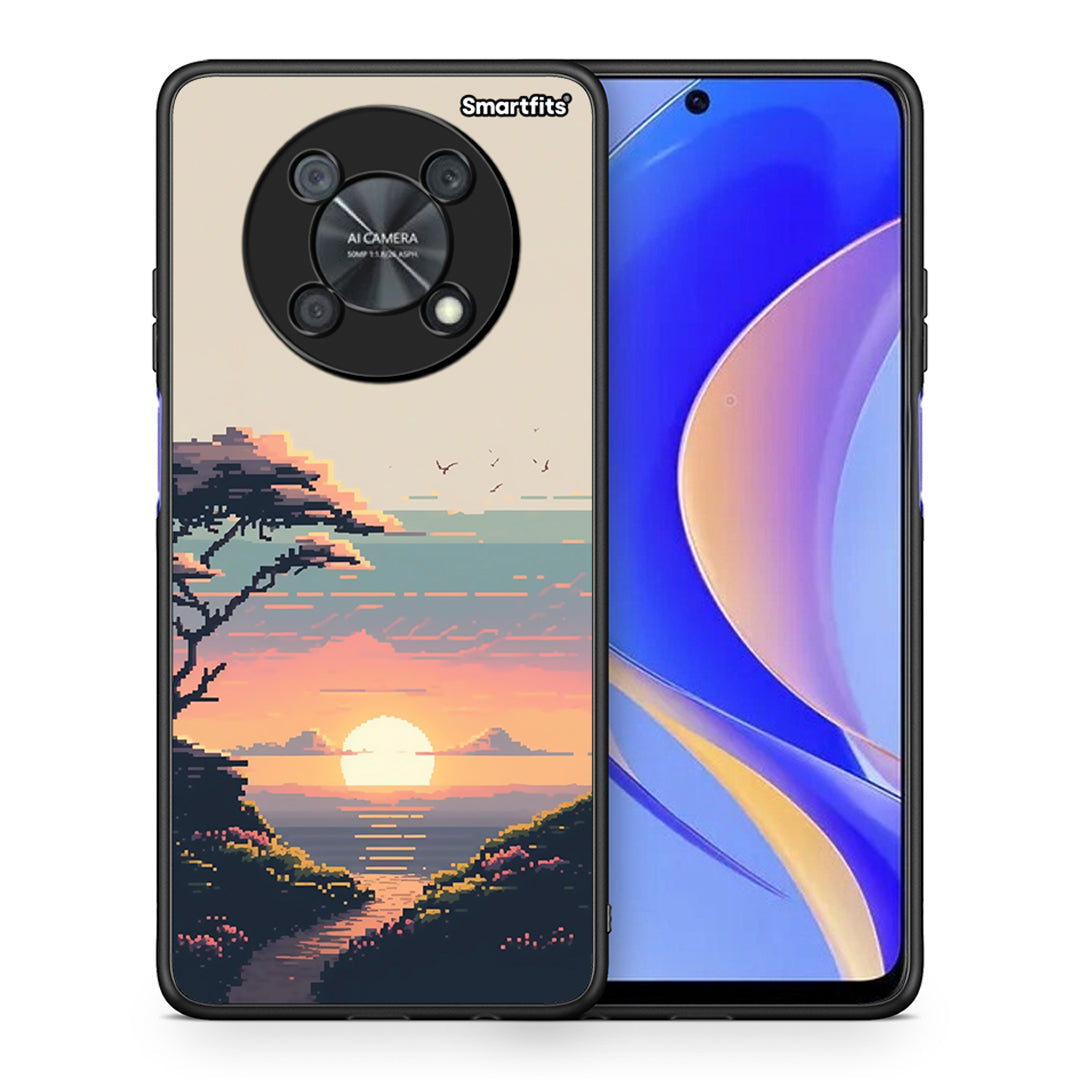 Θήκη Huawei Nova Y90 Pixel Sunset από τη Smartfits με σχέδιο στο πίσω μέρος και μαύρο περίβλημα | Huawei Nova Y90 Pixel Sunset case with colorful back and black bezels