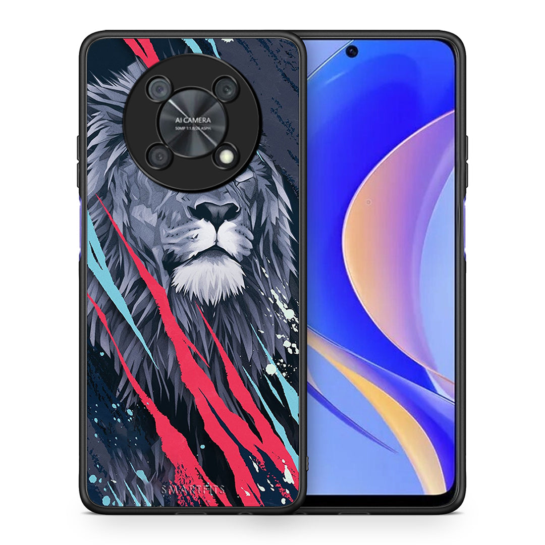 Θήκη Huawei Nova Y90 Lion Designer PopArt από τη Smartfits με σχέδιο στο πίσω μέρος και μαύρο περίβλημα | Huawei Nova Y90 Lion Designer PopArt case with colorful back and black bezels