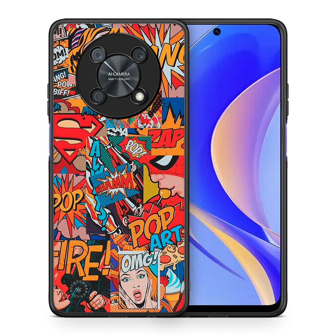 Θήκη Huawei Nova Y90 PopArt OMG από τη Smartfits με σχέδιο στο πίσω μέρος και μαύρο περίβλημα | Huawei Nova Y90 PopArt OMG case with colorful back and black bezels