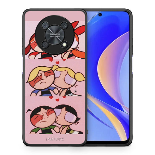 Θήκη Αγίου Βαλεντίνου Huawei Nova Y90 Puff Love από τη Smartfits με σχέδιο στο πίσω μέρος και μαύρο περίβλημα | Huawei Nova Y90 Puff Love case with colorful back and black bezels