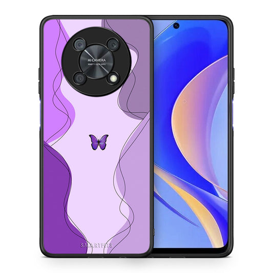 Θήκη Αγίου Βαλεντίνου Huawei Nova Y90 Purple Mariposa από τη Smartfits με σχέδιο στο πίσω μέρος και μαύρο περίβλημα | Huawei Nova Y90 Purple Mariposa case with colorful back and black bezels