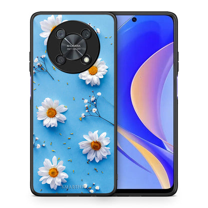 Θήκη Huawei Nova Y90 Real Daisies από τη Smartfits με σχέδιο στο πίσω μέρος και μαύρο περίβλημα | Huawei Nova Y90 Real Daisies case with colorful back and black bezels