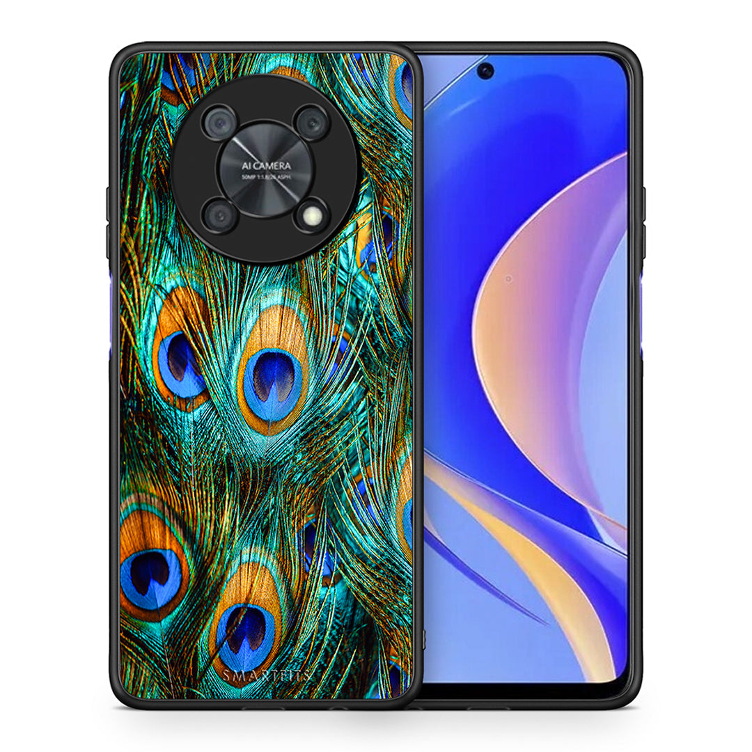 Θήκη Huawei Nova Y90 Real Peacock Feathers από τη Smartfits με σχέδιο στο πίσω μέρος και μαύρο περίβλημα | Huawei Nova Y90 Real Peacock Feathers case with colorful back and black bezels