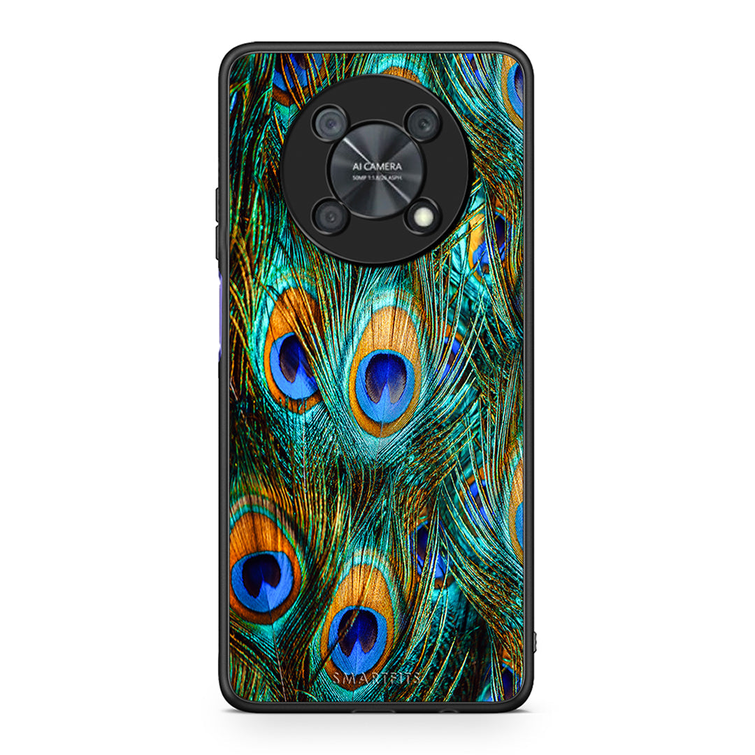 Huawei Nova Y90 Real Peacock Feathers θήκη από τη Smartfits με σχέδιο στο πίσω μέρος και μαύρο περίβλημα | Smartphone case with colorful back and black bezels by Smartfits