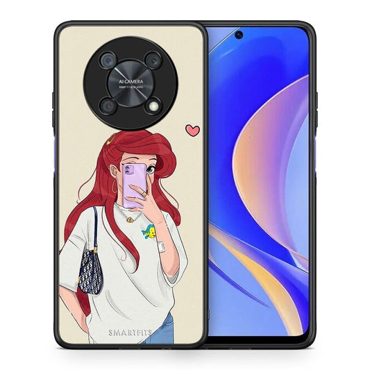 Θήκη Huawei Nova Y90 Walking Mermaid από τη Smartfits με σχέδιο στο πίσω μέρος και μαύρο περίβλημα | Huawei Nova Y90 Walking Mermaid case with colorful back and black bezels