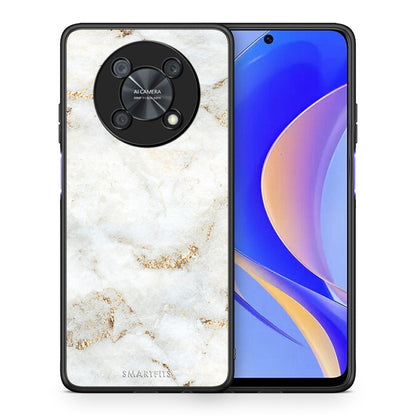 Θήκη Huawei Nova Y90 White Gold Marble από τη Smartfits με σχέδιο στο πίσω μέρος και μαύρο περίβλημα | Huawei Nova Y90 White Gold Marble case with colorful back and black bezels