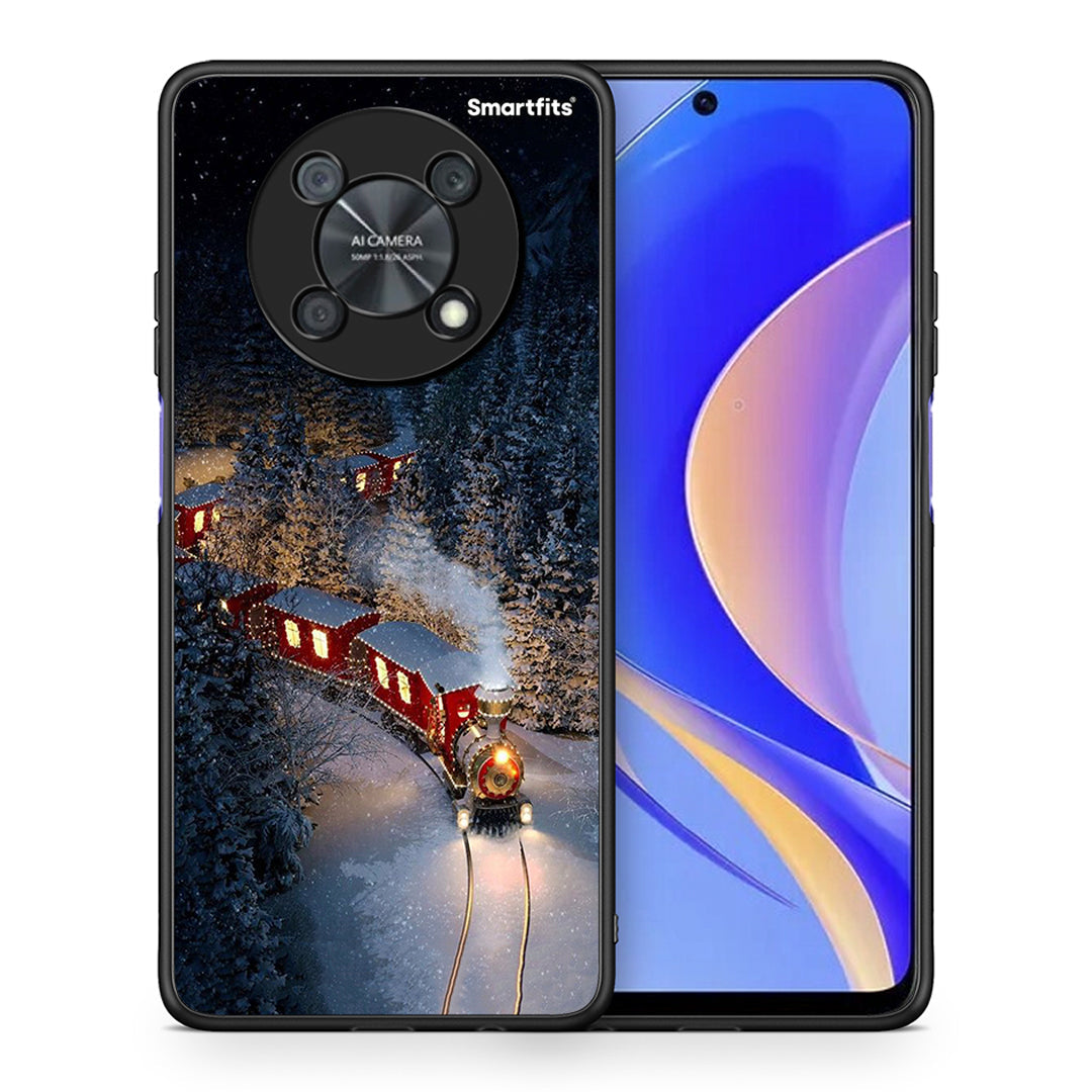 Θήκη Huawei Nova Y90 Xmas Train από τη Smartfits με σχέδιο στο πίσω μέρος και μαύρο περίβλημα | Huawei Nova Y90 Xmas Train case with colorful back and black bezels