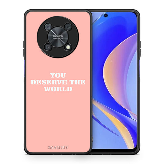 Θήκη Αγίου Βαλεντίνου Huawei Nova Y90 You Deserve The World από τη Smartfits με σχέδιο στο πίσω μέρος και μαύρο περίβλημα | Huawei Nova Y90 You Deserve The World case with colorful back and black bezels