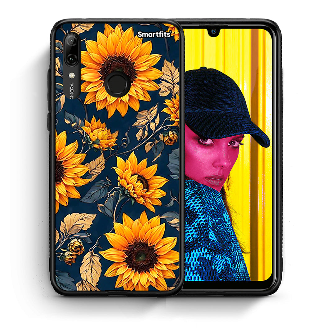 Θήκη Huawei P Smart 2019 Autumn Sunflowers από τη Smartfits με σχέδιο στο πίσω μέρος και μαύρο περίβλημα | Huawei P Smart 2019 Autumn Sunflowers case with colorful back and black bezels