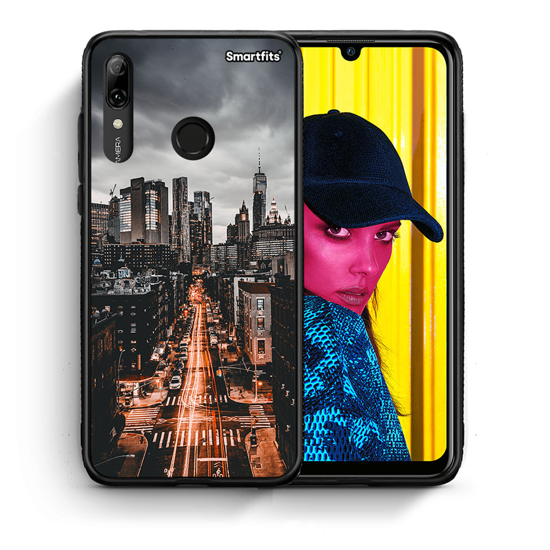 Θήκη Huawei P Smart 2019 City Lights από τη Smartfits με σχέδιο στο πίσω μέρος και μαύρο περίβλημα | Huawei P Smart 2019 City Lights case with colorful back and black bezels