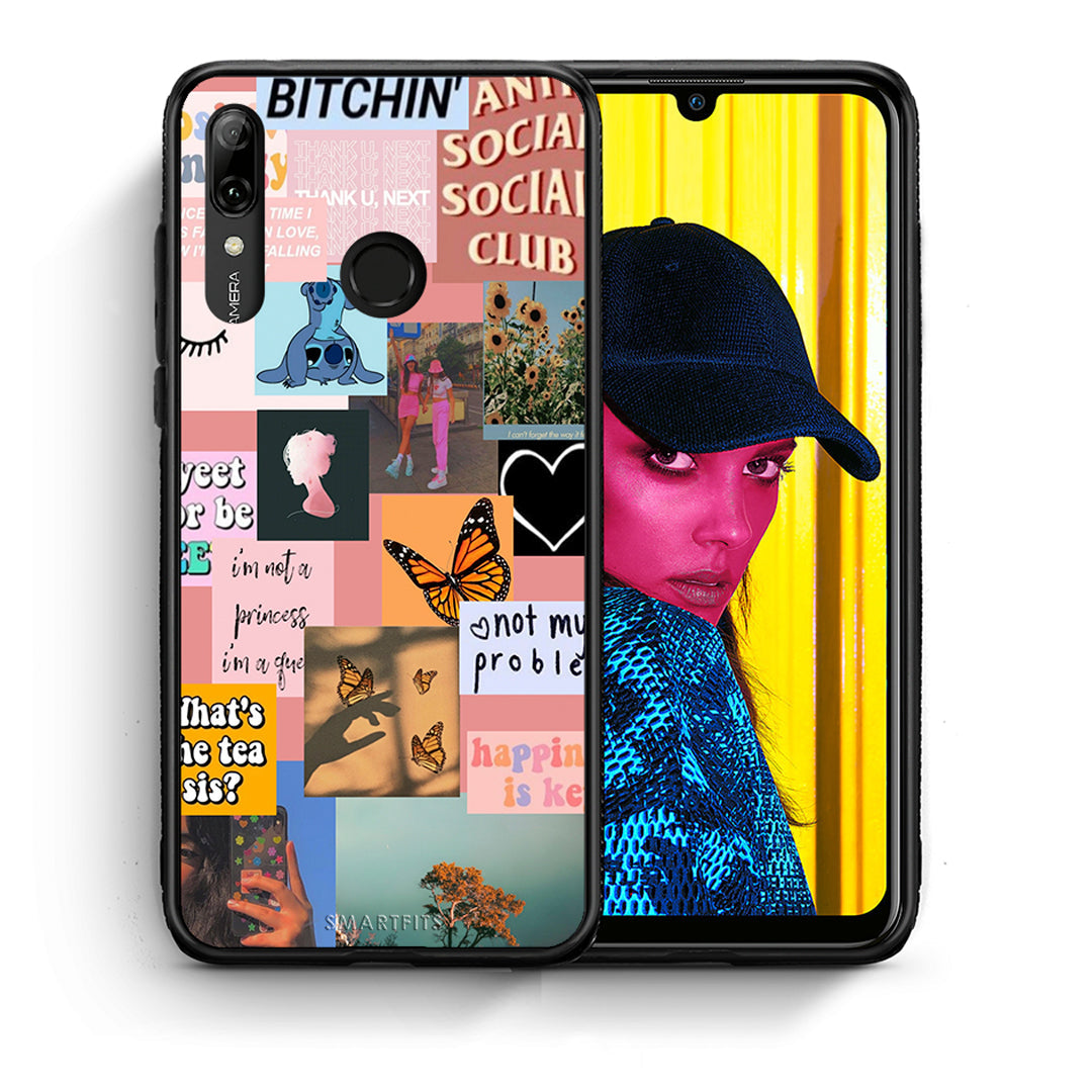 Θήκη Αγίου Βαλεντίνου Huawei P Smart 2019 Collage Bitchin από τη Smartfits με σχέδιο στο πίσω μέρος και μαύρο περίβλημα | Huawei P Smart 2019 Collage Bitchin case with colorful back and black bezels