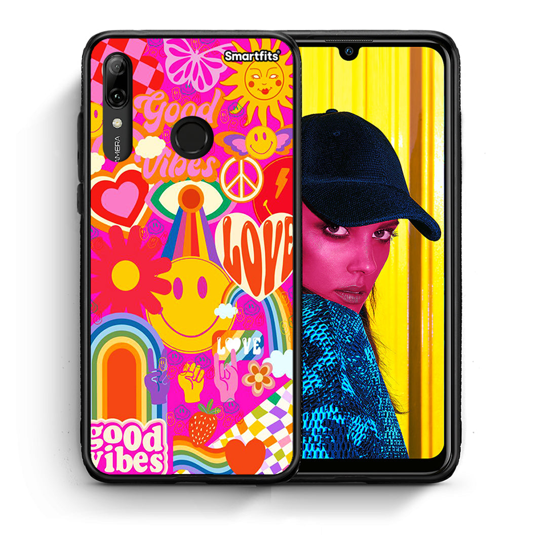 Θήκη Huawei P Smart 2019 Hippie Love από τη Smartfits με σχέδιο στο πίσω μέρος και μαύρο περίβλημα | Huawei P Smart 2019 Hippie Love case with colorful back and black bezels