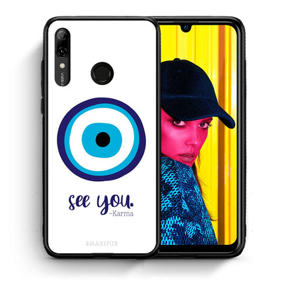 Θήκη Huawei P Smart 2019 Karma Says από τη Smartfits με σχέδιο στο πίσω μέρος και μαύρο περίβλημα | Huawei P Smart 2019 Karma Says case with colorful back and black bezels