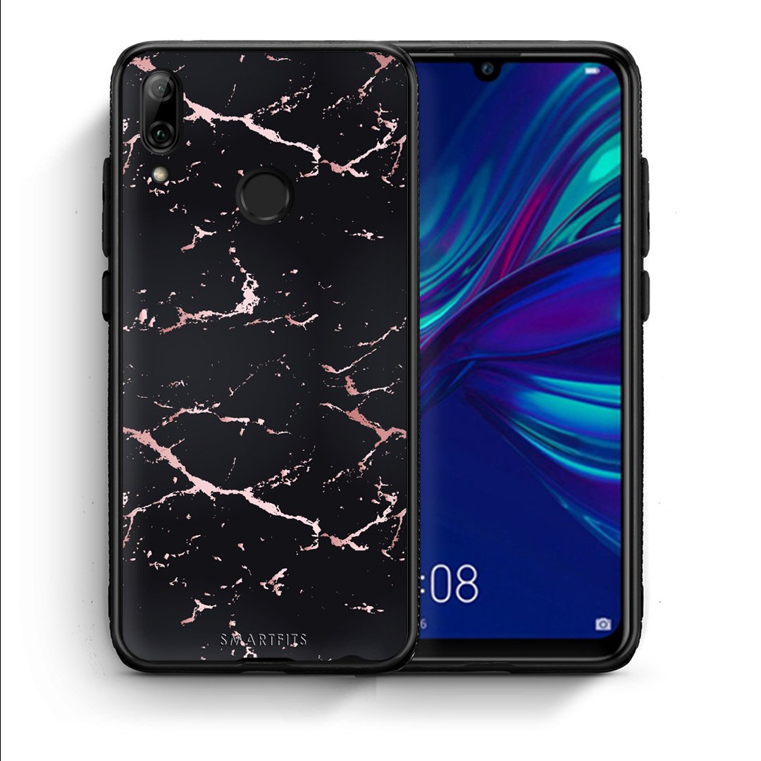 Θήκη Huawei P Smart 2019 Black Rosegold Marble από τη Smartfits με σχέδιο στο πίσω μέρος και μαύρο περίβλημα | Huawei P Smart 2019 Black Rosegold Marble case with colorful back and black bezels