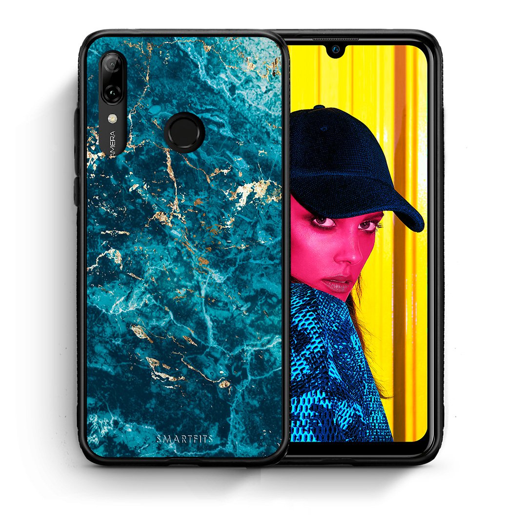 Θήκη Huawei P Smart 2019 Marble Blue από τη Smartfits με σχέδιο στο πίσω μέρος και μαύρο περίβλημα | Huawei P Smart 2019 Marble Blue case with colorful back and black bezels