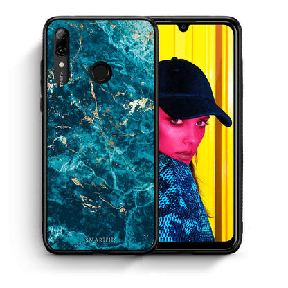 Θήκη Huawei P Smart 2019 Marble Blue από τη Smartfits με σχέδιο στο πίσω μέρος και μαύρο περίβλημα | Huawei P Smart 2019 Marble Blue case with colorful back and black bezels
