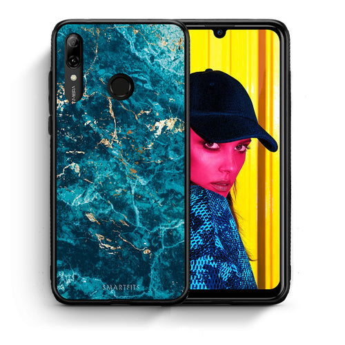 Θήκη Huawei P Smart 2019 Marble Blue από τη Smartfits με σχέδιο στο πίσω μέρος και μαύρο περίβλημα | Huawei P Smart 2019 Marble Blue case with colorful back and black bezels