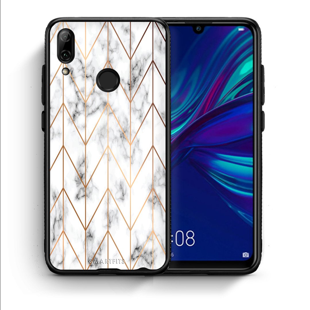 Θήκη Huawei P Smart 2019 Gold Geometric Marble από τη Smartfits με σχέδιο στο πίσω μέρος και μαύρο περίβλημα | Huawei P Smart 2019 Gold Geometric Marble case with colorful back and black bezels