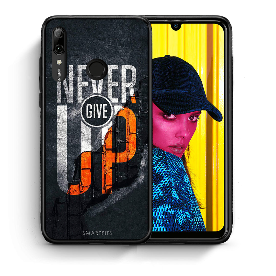 Θήκη Αγίου Βαλεντίνου Huawei P Smart 2019 Never Give Up από τη Smartfits με σχέδιο στο πίσω μέρος και μαύρο περίβλημα | Huawei P Smart 2019 Never Give Up case with colorful back and black bezels