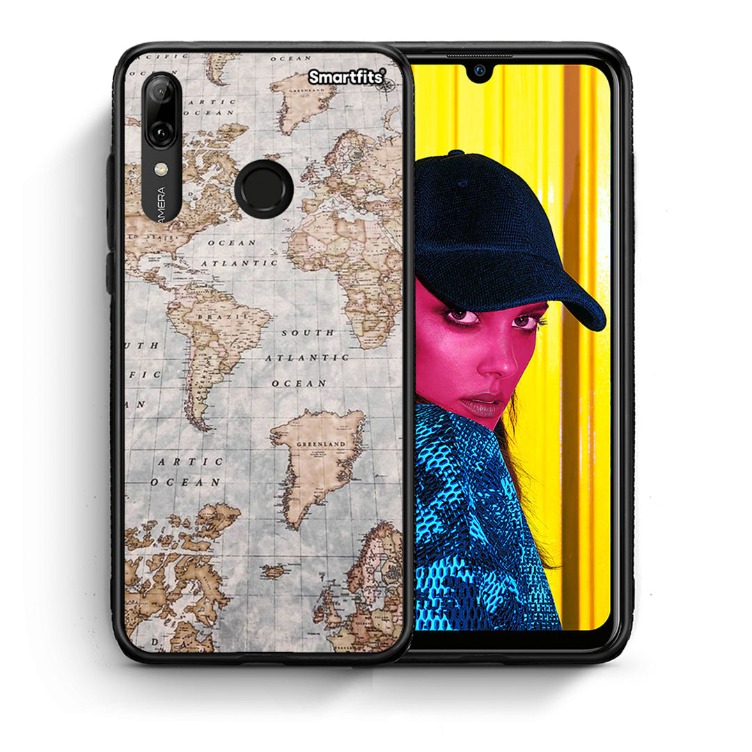Θήκη Huawei P Smart 2019 World Map από τη Smartfits με σχέδιο στο πίσω μέρος και μαύρο περίβλημα | Huawei P Smart 2019 World Map case with colorful back and black bezels