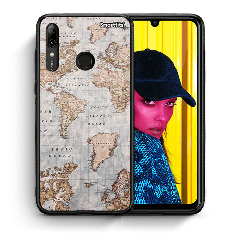 Θήκη Huawei P Smart 2019 World Map από τη Smartfits με σχέδιο στο πίσω μέρος και μαύρο περίβλημα | Huawei P Smart 2019 World Map case with colorful back and black bezels