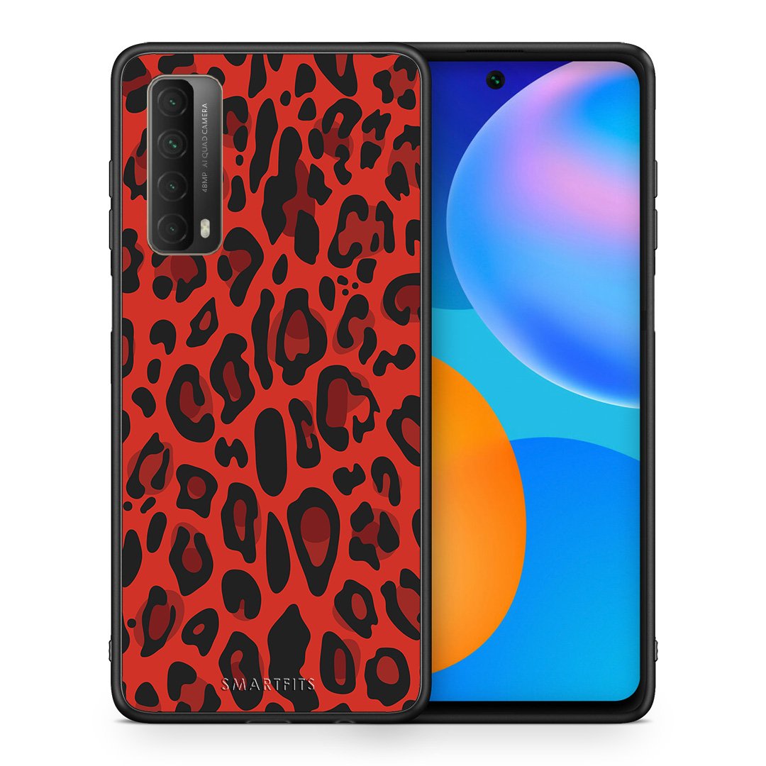 Θήκη Huawei P Smart 2021 Red Leopard Animal από τη Smartfits με σχέδιο στο πίσω μέρος και μαύρο περίβλημα | Huawei P Smart 2021 Red Leopard Animal case with colorful back and black bezels