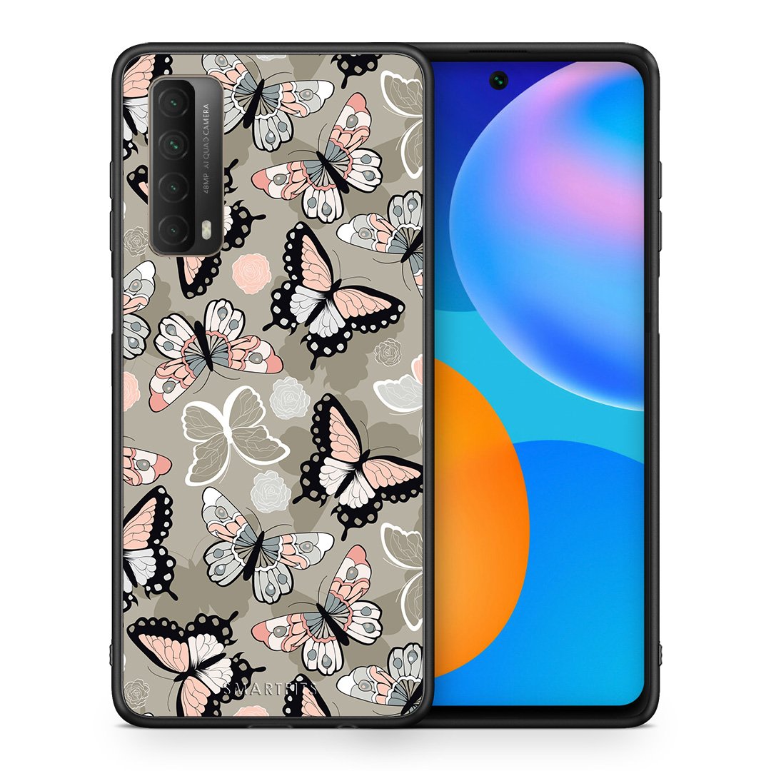 Θήκη Huawei P Smart 2021 Butterflies Boho από τη Smartfits με σχέδιο στο πίσω μέρος και μαύρο περίβλημα | Huawei P Smart 2021 Butterflies Boho case with colorful back and black bezels