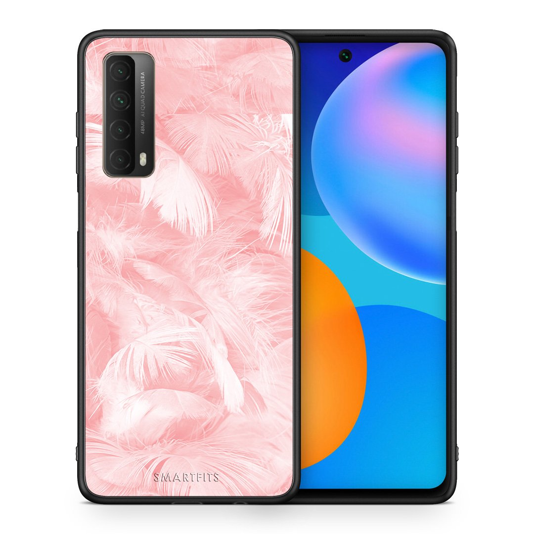 Θήκη Huawei P Smart 2021 Pink Feather Boho από τη Smartfits με σχέδιο στο πίσω μέρος και μαύρο περίβλημα | Huawei P Smart 2021 Pink Feather Boho case with colorful back and black bezels
