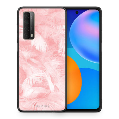 Θήκη Huawei P Smart 2021 Pink Feather Boho από τη Smartfits με σχέδιο στο πίσω μέρος και μαύρο περίβλημα | Huawei P Smart 2021 Pink Feather Boho case with colorful back and black bezels