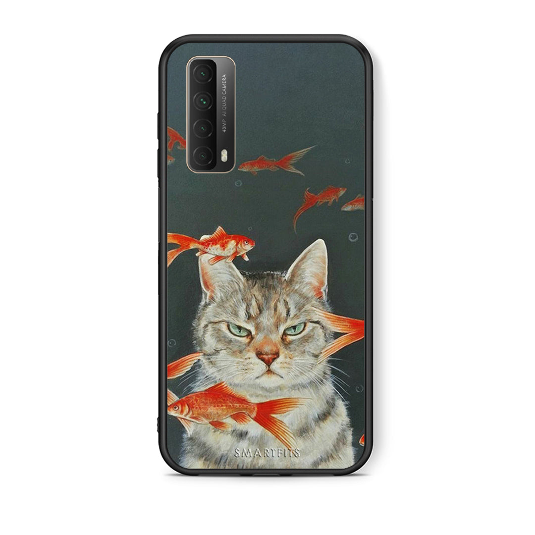 Θήκη Huawei P Smart 2021 Cat Goldfish από τη Smartfits με σχέδιο στο πίσω μέρος και μαύρο περίβλημα | Huawei P Smart 2021 Cat Goldfish case with colorful back and black bezels