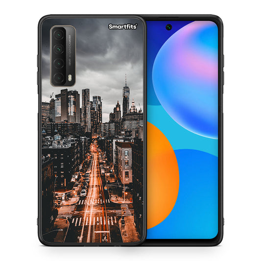 Θήκη Huawei P Smart 2021 City Lights από τη Smartfits με σχέδιο στο πίσω μέρος και μαύρο περίβλημα | Huawei P Smart 2021 City Lights case with colorful back and black bezels