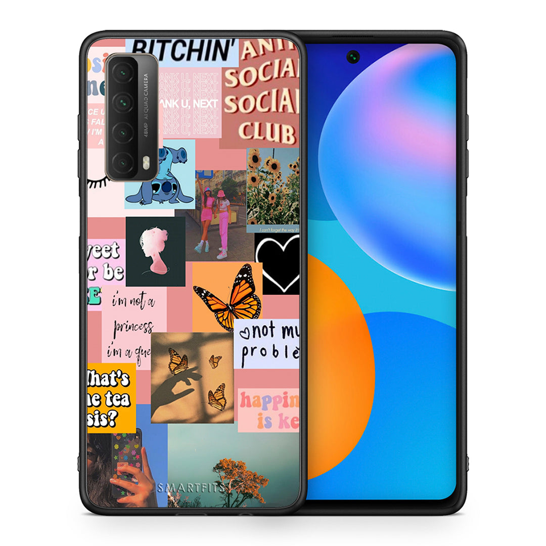 Θήκη Αγίου Βαλεντίνου Huawei P Smart 2021 Collage Bitchin από τη Smartfits με σχέδιο στο πίσω μέρος και μαύρο περίβλημα | Huawei P Smart 2021 Collage Bitchin case with colorful back and black bezels